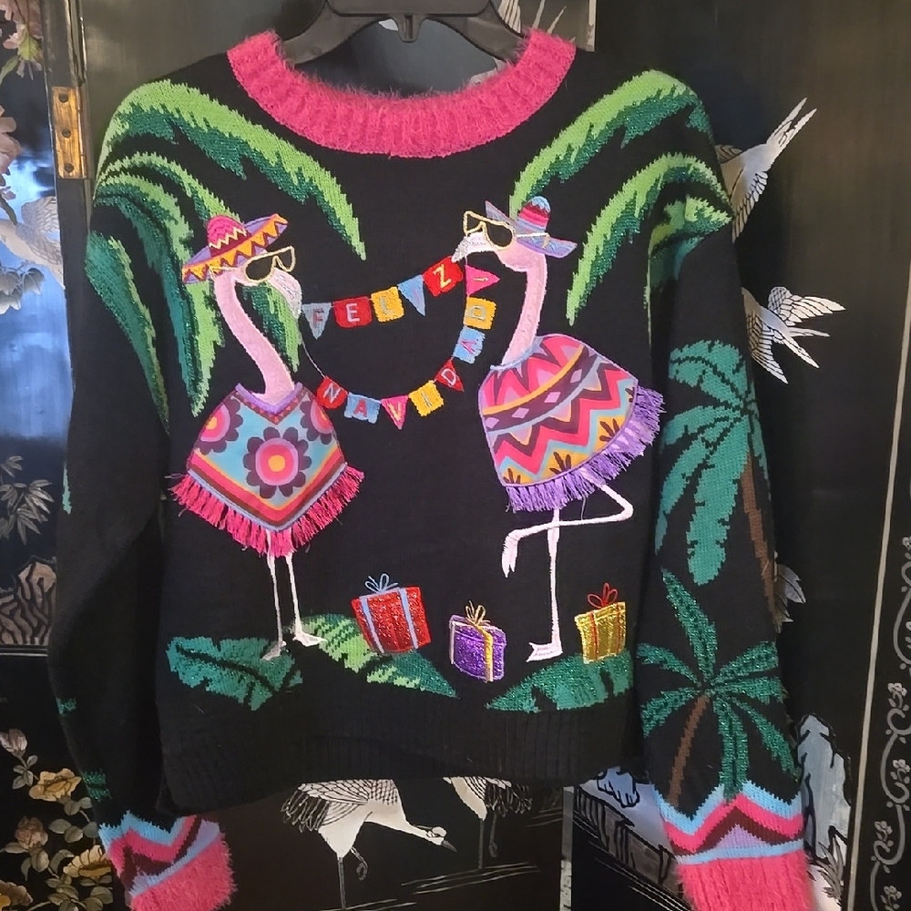 Festive Flamingo Sweater - Multicolor